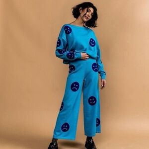 Dressed in LALA Blue Smiley Knit Playsuit Set